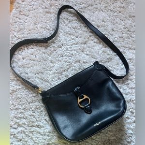 Leather Ralph Lauren Black Cross Body Purse w. Gold hardware. Mint Condition.